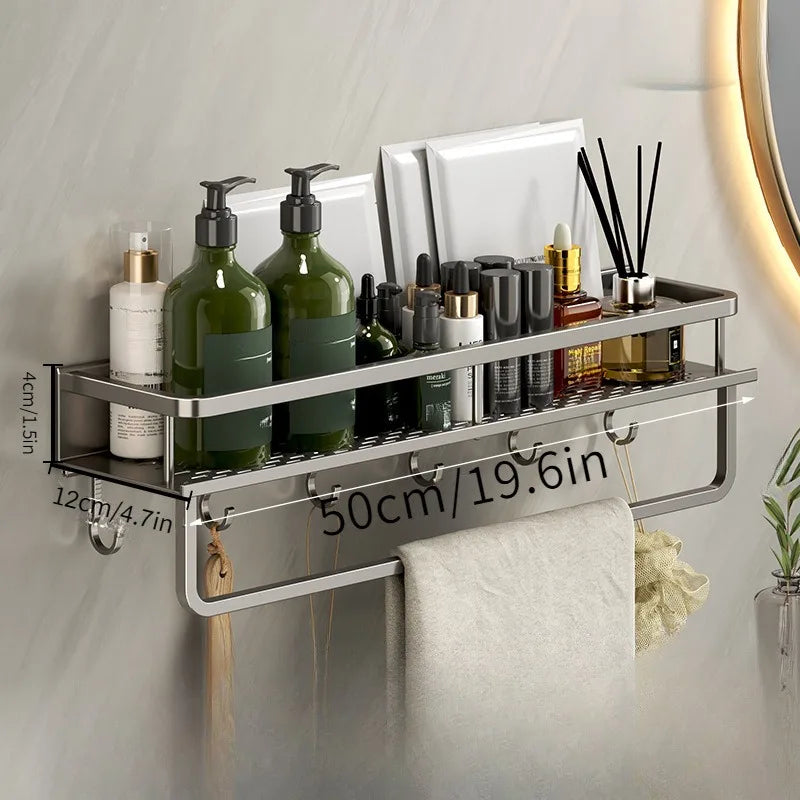 Bathroom Shelf Makeup Storage Organizer Aluminum Alloy Shampoo Rack Shower Shelf Bathroom Accessories No Drill Wall Shelf