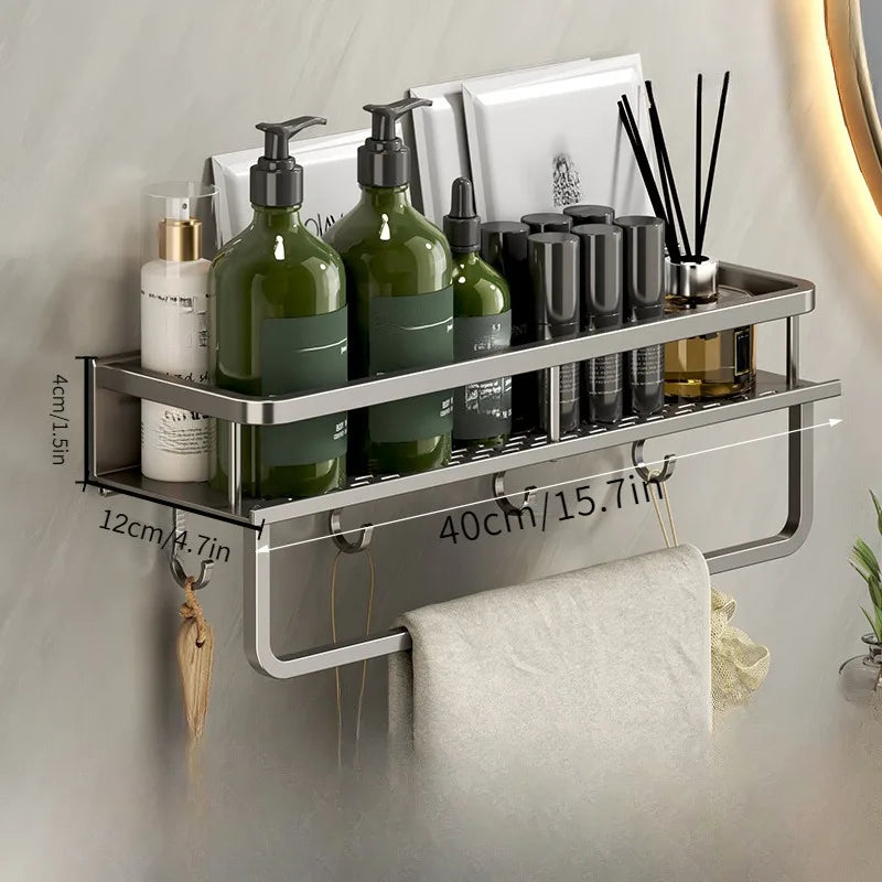 Bathroom Shelf Makeup Storage Organizer Aluminum Alloy Shampoo Rack Shower Shelf Bathroom Accessories No Drill Wall Shelf