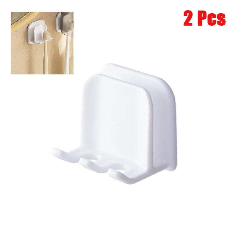 2Pcs Toothbrush Holder Cartoon Nail-Free Hook Toothbrush Rack Wall Mounted Storage Rack Bathroom Accessories