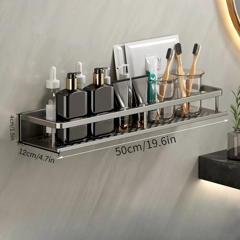 Bathroom Shelf Makeup Storage Organizer Aluminum Alloy Shampoo Rack Shower Shelf Bathroom Accessories No Drill Wall Shelf