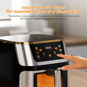 12L Stainless Steel Visible Large Capacity Electric Air Fryer, Multi-function Air Oven, LED Touch Screen,210℃ High Temperature