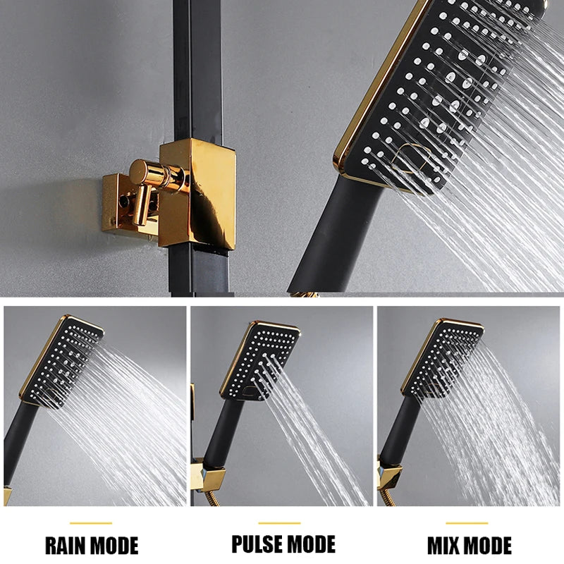 Hot Cold Shower System Bathroom LED Digital Shower Set Wall Mount Smart Thermostatic Bath Faucet Square Head SPA Rainfall Grifo