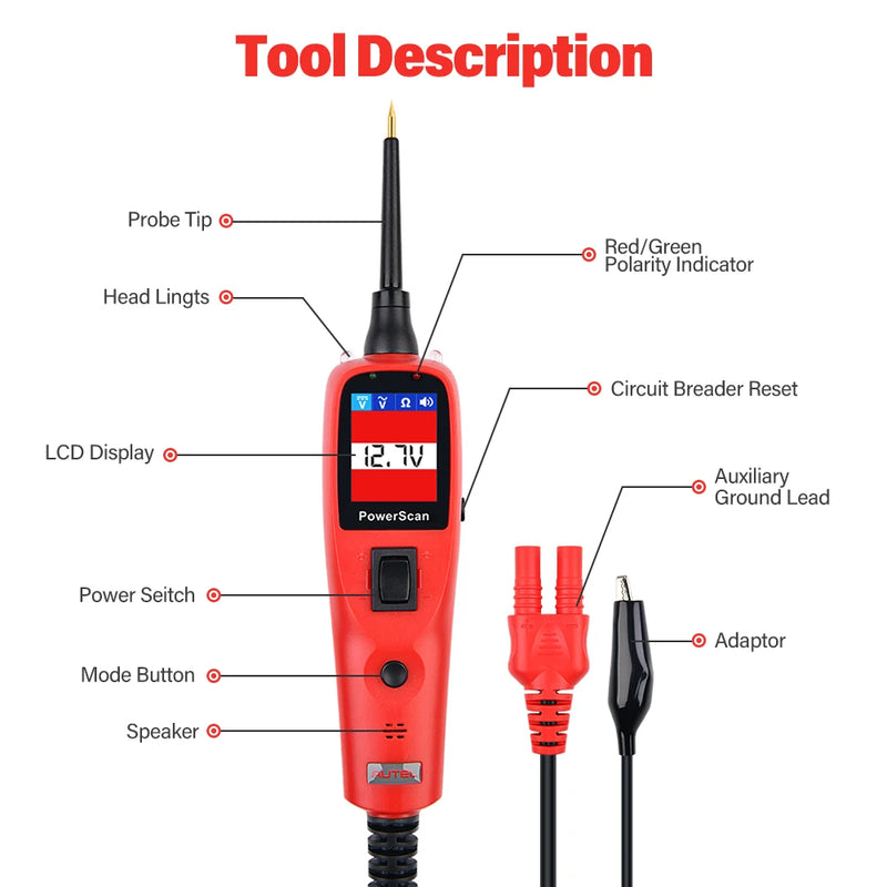 Autel PowerScan PS100  Electrical System Diagnostic Tool  Automotive Circuit Tester Power Circuit Probe Kit