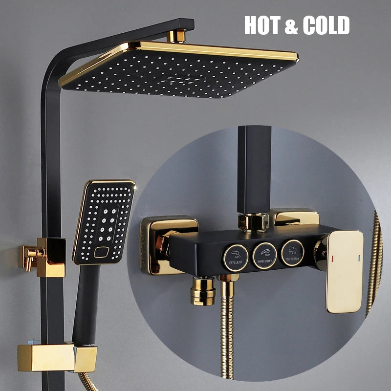 Hot Cold Shower System Bathroom LED Digital Shower Set Wall Mount Smart Thermostatic Bath Faucet Square Head SPA Rainfall Grifo