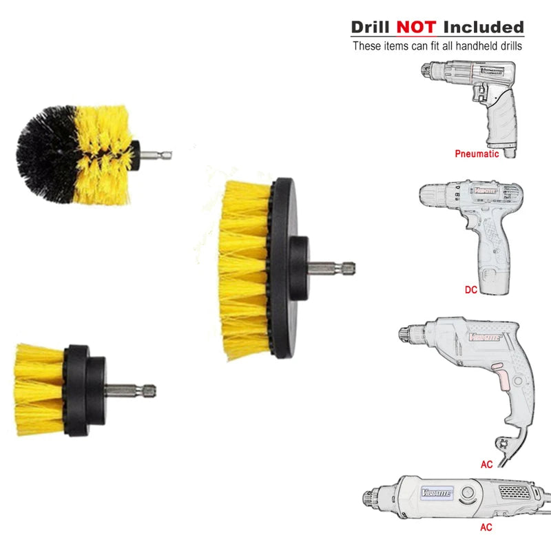 3Pcs Round Full Electric Bristle Drill Brush Rotary Cleaning Tool Set Scrubber Cleaning Tool Brushes Car Wash Tool