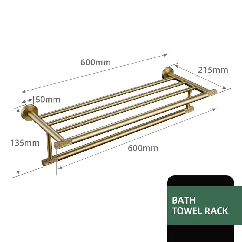 Brushed Gold Bathroom Accessories Towel Bar Bath Robe Hook Brass Knurled Bathroom Hardware Set Shelf for Towels Paper Tissue Hol