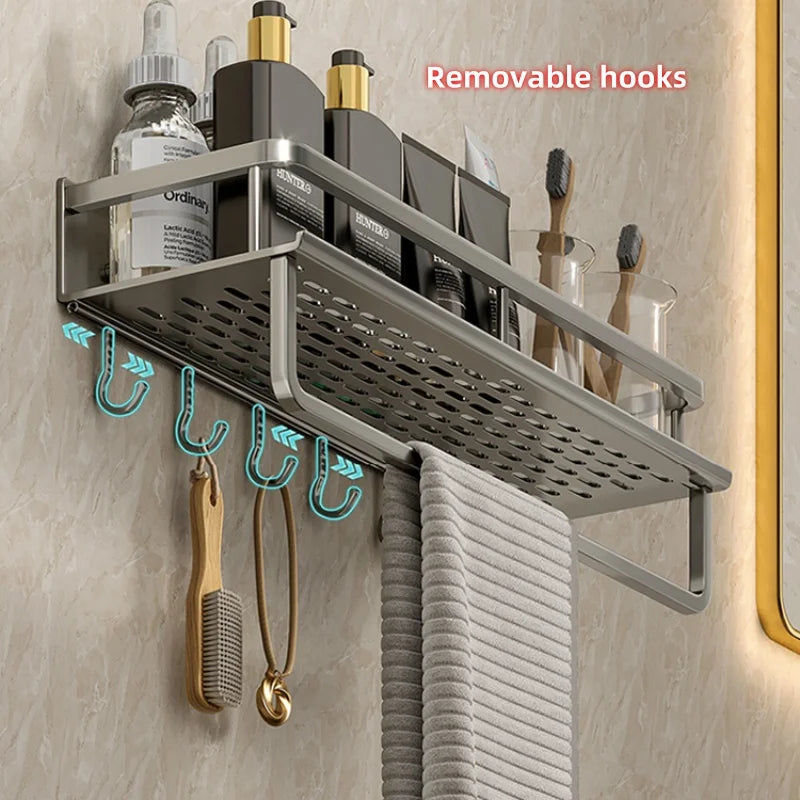 Bathroom Shelf Makeup Storage Organizer Aluminum Alloy Shampoo Rack Shower Shelf Bathroom Accessories No Drill Wall Shelf