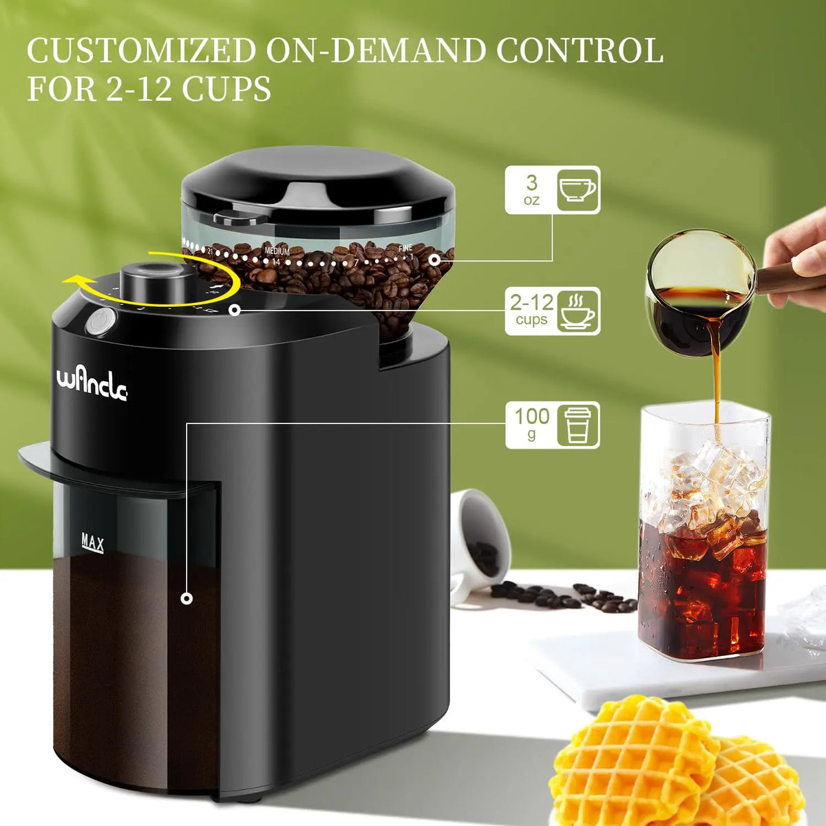 Electric Coffee Grinder Adjustable Burr Mill Coffee Bean Grinding with 28 Grind Settings for French Press Drip Espresso Coffee