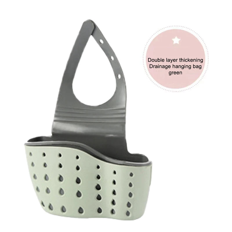 1Pc Sky Blue Creative Sink Storage And Drainage Rack Hanging Bag Kitchen Faucet Adjustable Storage And Hanging Basket