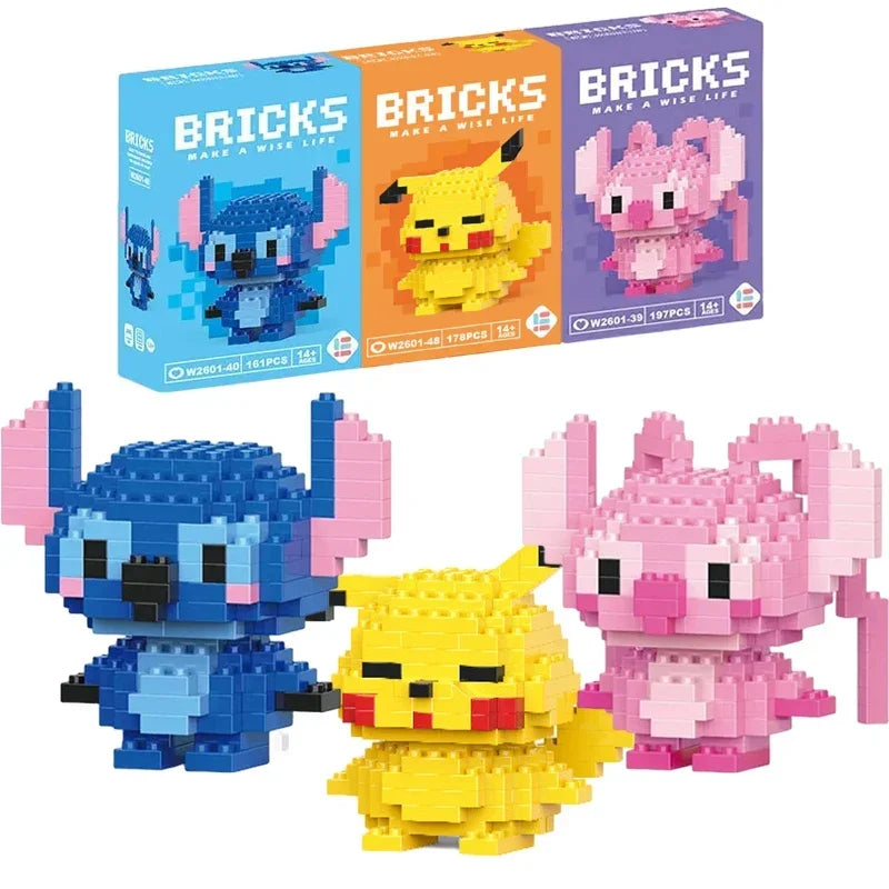 Stitch Sanrio Coke Mickey Mouse cartoon dolls and LEGO micro-particle building block toys compatible with Children's gifts