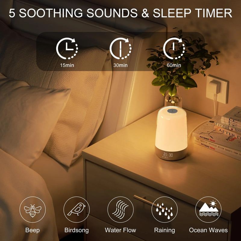 Sunrise Alarm Clock Wake up LED Night Light with Sunrise Simulation Dimmable Ambient Touch Bedsides Lamp 6 RGB Color for Bedroom