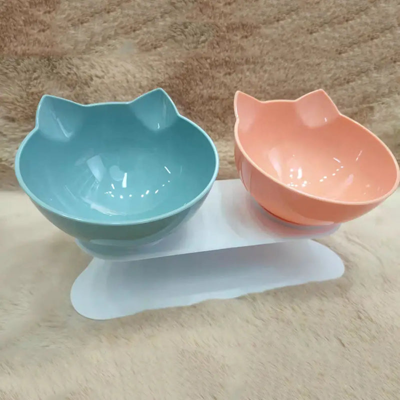 Non-Slip Cat Single Double Pet Bowls With Stand Food Feed And Water Bowls Inclination Stand Cats Feeders Feeding Kitten Supplies