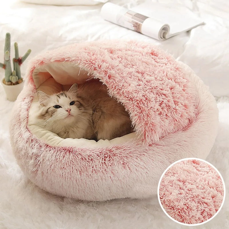 Warm Long Plush Pet Bed Enclosed Round Cat Cushion Comfortable Sleep Bag Cat Nest Kennel For Small Pet