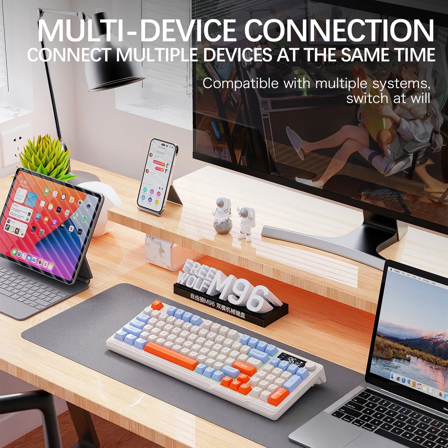 M96 Bluetooth Keyboard Wireless Ziyoulang Screen Gaming Keyboard,Electronic Screen, Multi-Device Connection,Ergonomics Gaming