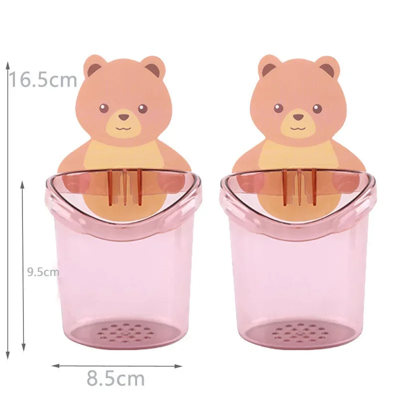 Bear Storage Cup Wall Mount Toothbrush Toothpaste Cup Holder Case Storage Cup Rack Stand Child Home Bathroom Accessories