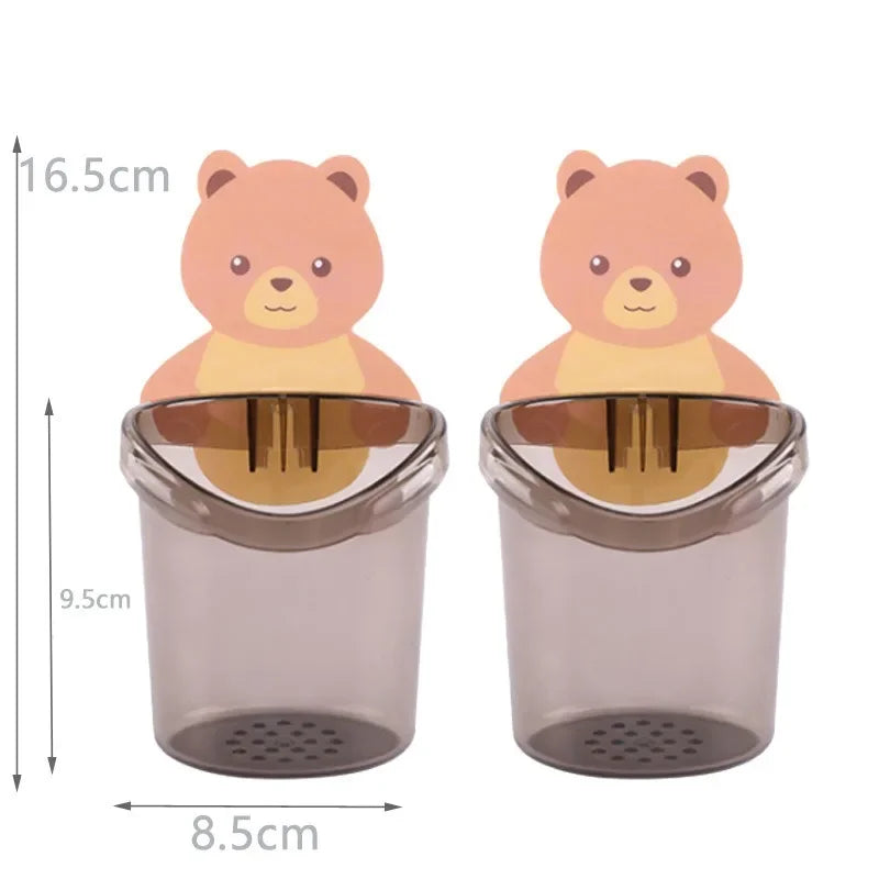 Bear Storage Cup Wall Mount Toothbrush Toothpaste Cup Holder Case Storage Cup Rack Stand Child Home Bathroom Accessories