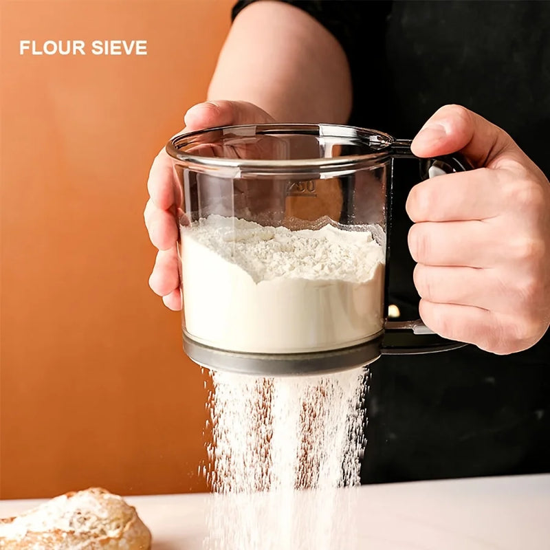 1pc Semi-Automatic Flour Sifter - Effortless Hand Press Design for Fine Screening - Essential Baking Tool & Kitchen Gadget, Dura