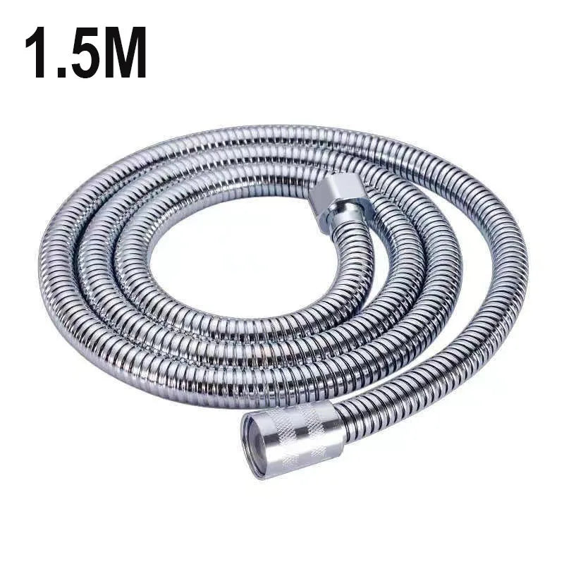 1.5/2M Stainless Steel Shower Hose Black/Silver Long Bathroom Shower Water Hose Extension Plumbing Pipe Showerhead Tube