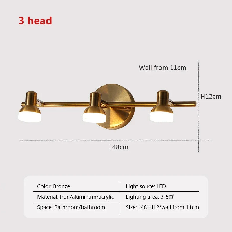 Nordic Wall Light Multi-head Mirror Light For Bathroom Bedroom Waterproof Rotating Wall Sconce Dressing Light Indoor Lighting