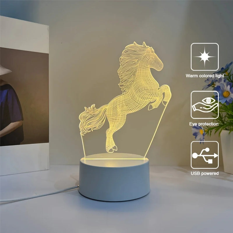 Horse series /3D vision night light, monochrome warm light plug-in base, birthday gift for friends, can be used in bedroom/livin