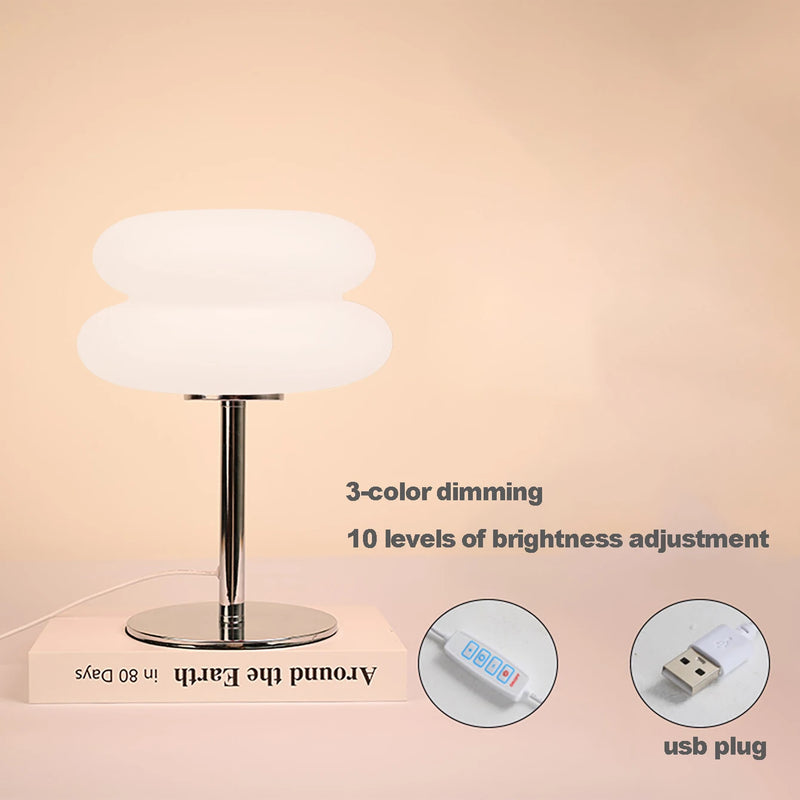 Bedroom bedside lamp creamy style table lamp USB plug tri color dimming living room study atmosphere light