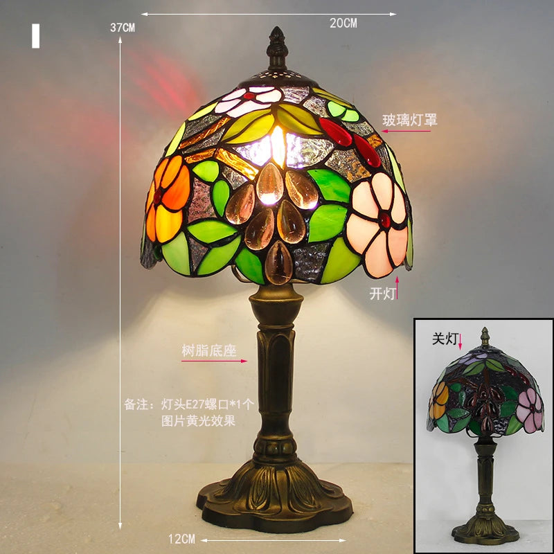 Retro Tiffany Table Lamp E27 Stained Glass Lampshade Mediterranean Style Baroque Table Light Bedroom Bedside Nightstand Lighting