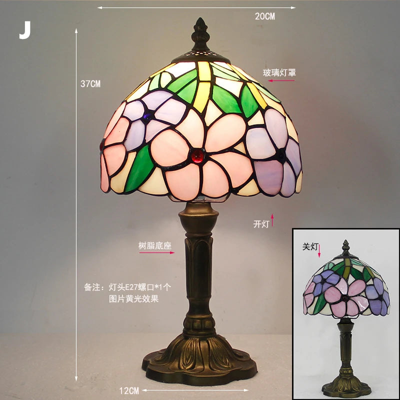 Retro Tiffany Table Lamp E27 Stained Glass Lampshade Mediterranean Style Baroque Table Light Bedroom Bedside Nightstand Lighting