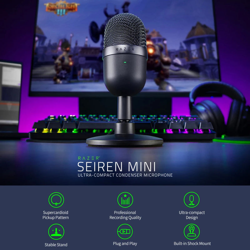 2024 New Razer Seiren Mini Microphone USB Microphone Ultra-compact Condenser Streaming Microphone Mic