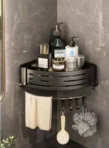 Shower Corner Shelf with Towel Bar Hook Space Aluminum Bathroom Shelf Without Drilling Shampoo Holder Bathroom Accessorie