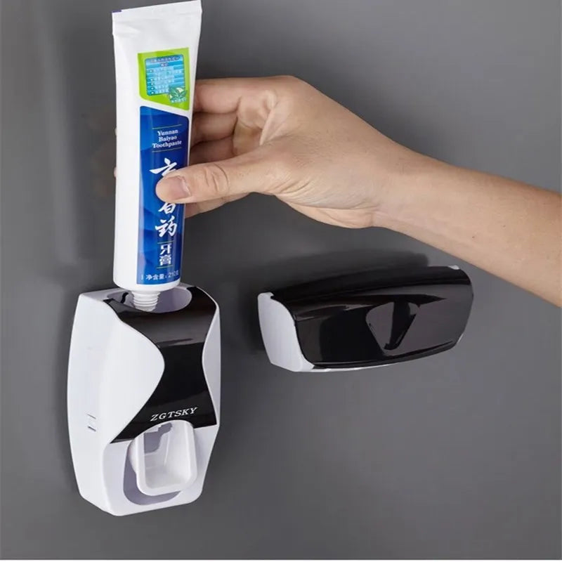 Hot Sale Automatic Toothpaste Dispenser Family Toothbrush Holder Wall Mount Rack Bathroom Tools Set