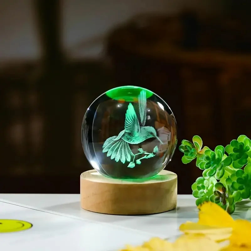 1 pc 3D hummingbird crystal ball, creative laser engraving, suitable for home bedroom decoration, birthday, graduation gifts