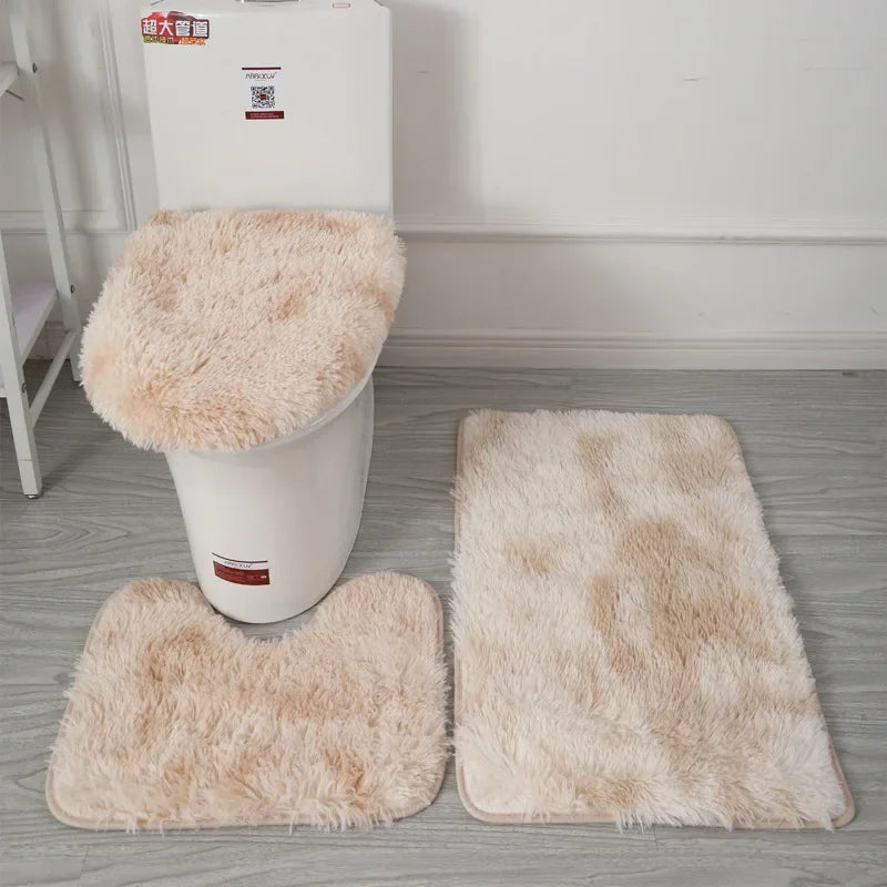 Tie-dye Fur Carpet Toilet Three-piece Non-slip Mat Bathroom Absorbent Set