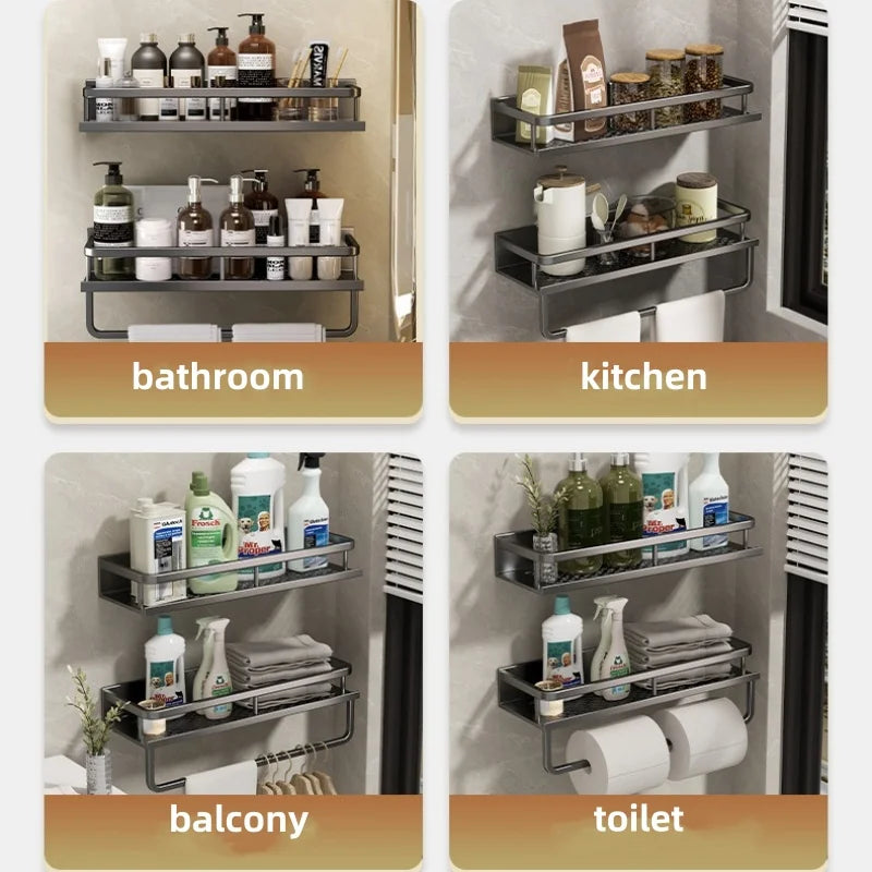 Bathroom Shelf Makeup Storage Organizer Aluminum Alloy Shampoo Rack Shower Shelf Bathroom Accessories No Drill Wall Shelf