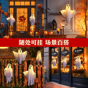 2024 LED Glow Ghost Party Halloween Decoration for Home Indoor Outdoor Haunted House Bar Hanging Horror Props with Lights