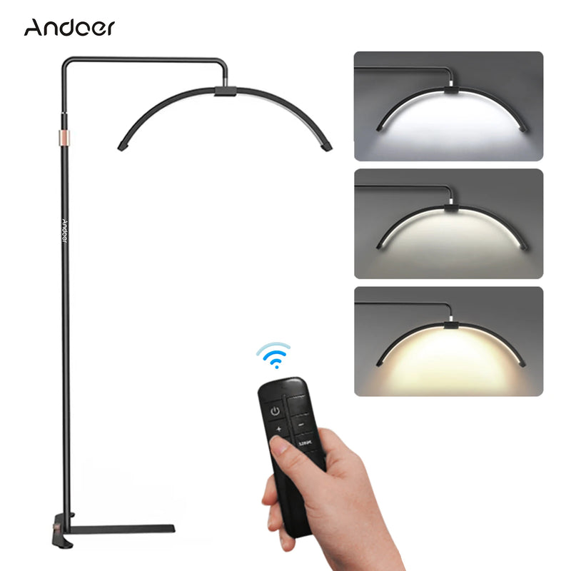 Andoer 36W Floor LED Video Light Half-moon Fill Light 3000K-6000K Dimmable with 70.9in Light Stand for Beauty Makeup Live Stream