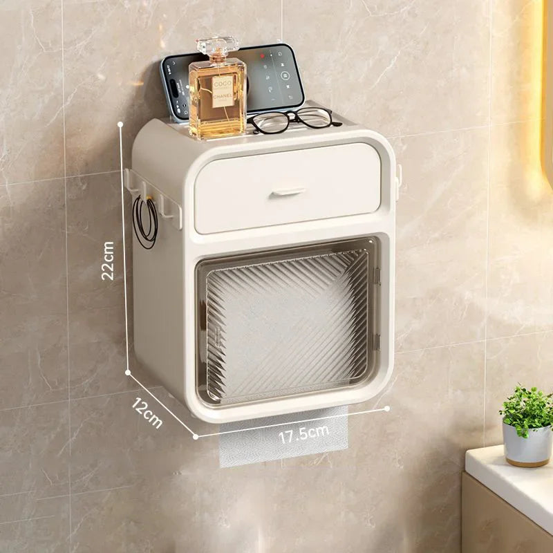 Toilet Paper Holder Box holder Bathroom Rack Waterproof Reel Tissue Storage Box Punch-free Kitchen Bathroom Storage Holder