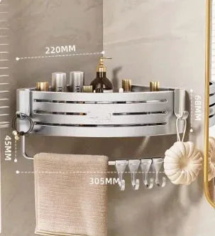 Shower Corner Shelf with Towel Bar Hook Space Aluminum Bathroom Shelf Without Drilling Shampoo Holder Bathroom Accessorie