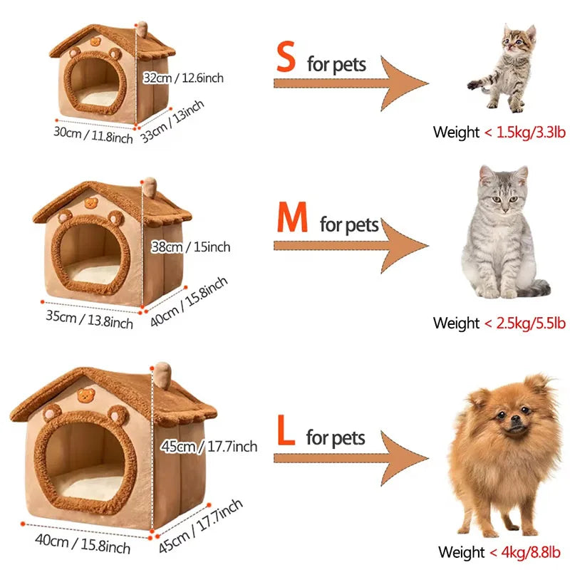 2024Foldable Pet House Removable Washable Cat House Puppy Cave Sofa Pet Bed House for Extra Small Dogs and Small and Medium Cats