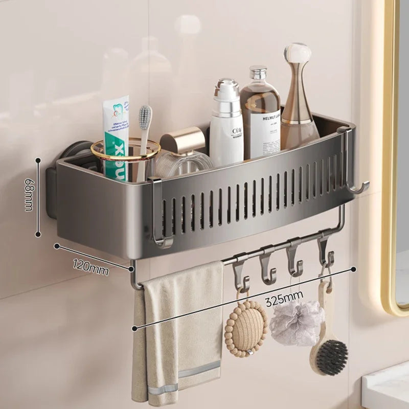 Vacuum Suction Cup Bathroom Shelf Wall Mounted Thickened Aluminum Bathroom Shelves No Drilling Shower Organizer Bathroom Storage