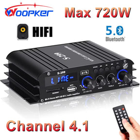 Woopker Amplifier S-299 Digital Power Amplifier 4.1 Channel Bluetooth 5.0 for Home/Car Wireless Audio Amp Receiver USB/SD AUX