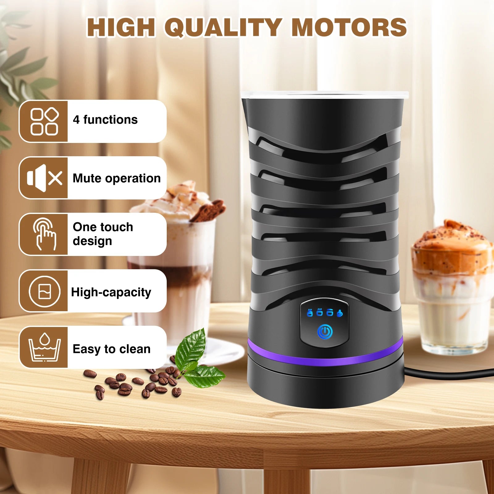 DayPlus 4 in 1 1500W Electric Automatic Milk Frother Maker Steamer Frother Machine,600ml Hot & Cold Foamer for Latte Coffee