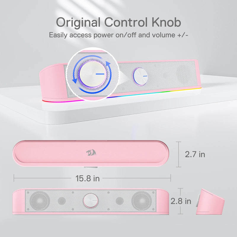 Redragon GS560 RGB Desktop Soundbar, 2.0 Channel Computer Speaker with Dynamic RGB Audio