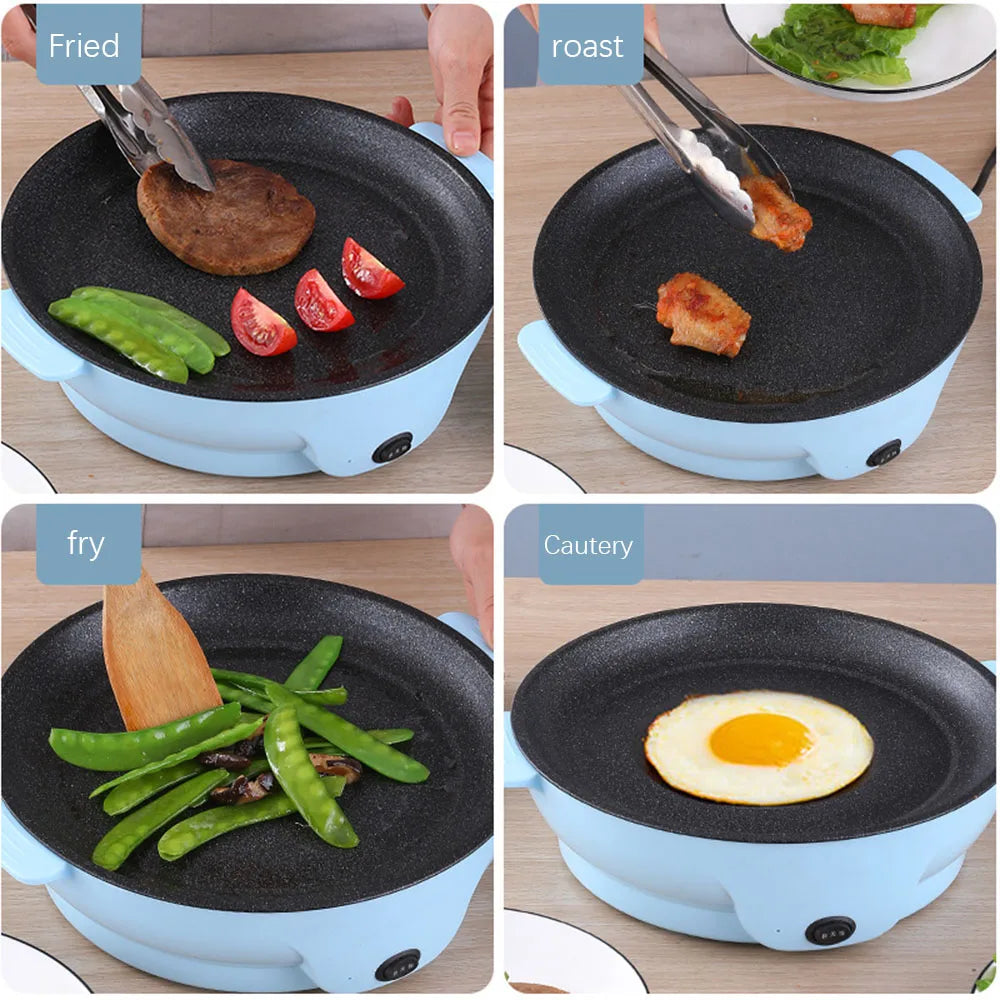 220V Multifunction Electric Frying Pan Skillet Non-Sticky Grill Fry Baking Roast Pan Cooker Barbecue Cooking Kitchen Tool