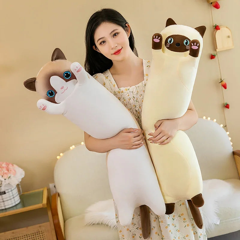 19.5in Cute 50cm Cat Plush Toy Long Pink Brown Grey Sleeping Cats Leg Pillow Squishy Little Animal Doll Appeasing Plushie Gift