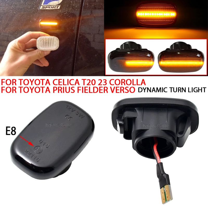 2pcs Dynamic Led Side Marker Flowing Turn Signal Light Panel Lamp for Toyota Corolla E10/E11/E12 Yaris Verso Hilux Surf N21 RX