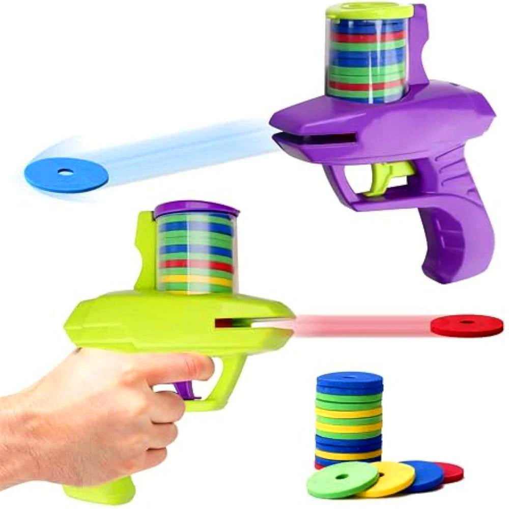 Kids Outdoor Game Foam Disc Gun Toy Flying Disc Shooting Launcher Gun Double Parent-child Interactive Children Toy