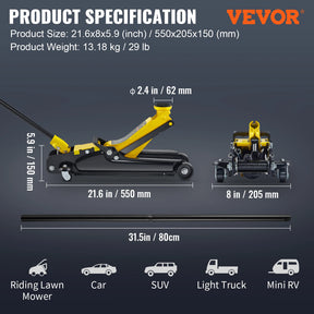 VEVOR 2.5T Floor Hydraulic Jack Pneumatic Low Profile Floor Jack Heavy-Duty Steel Racing Floor Jack with Single Piston Lift Pump