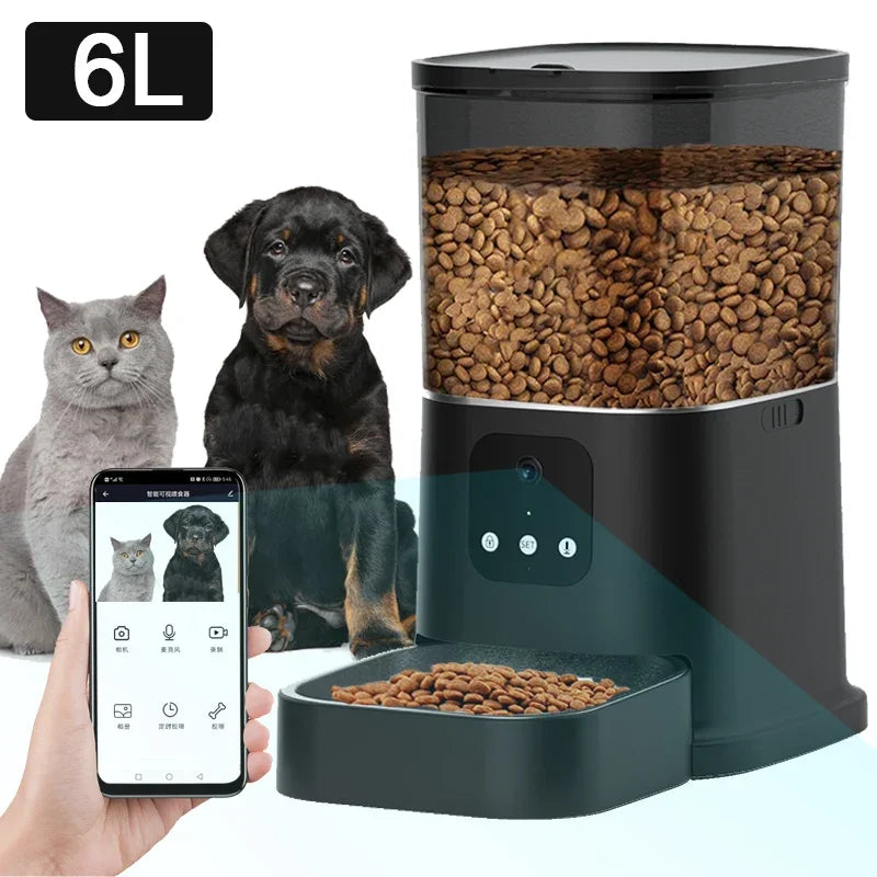 6L Automatic Cat Feeder WiFi APP Smart Pet Fresh Food Dispenser With Stainless Steel Bowl For Cat Dog Dry Food Accessories