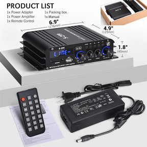 Woopker Amplifier S-299 Digital Power Amplifier 4.1 Channel Bluetooth 5.0 for Home/Car Wireless Audio Amp Receiver USB/SD AUX