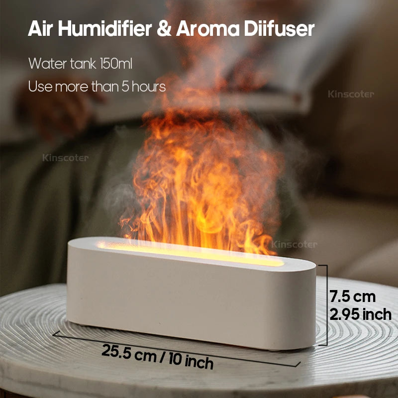 KINSCOTER Essential Oil Aroma Diffuser Flame Air Humidifier Ultrasonic Cool Mist Difusor with  RGB Realistic Fire Night Light